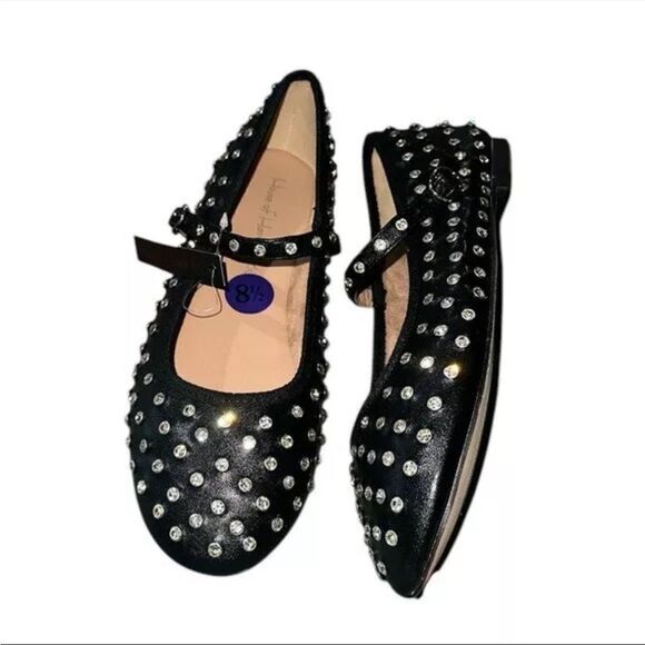 House of Harlow Studded Rhinestone Mary Jane Cross Ballet Flat Black Silver 7 - Picture 14 of 16